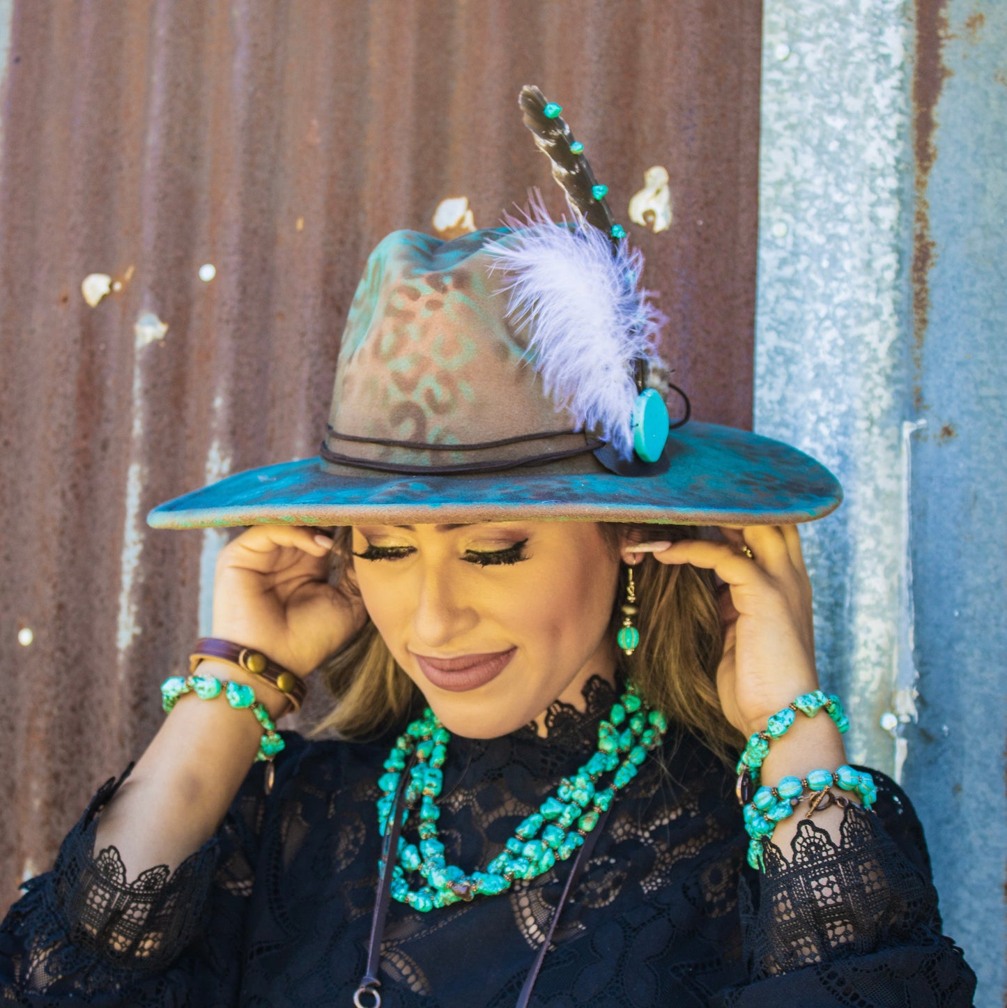 Western Blue Turquoise w/ Silver Bead Drop Earring 200w