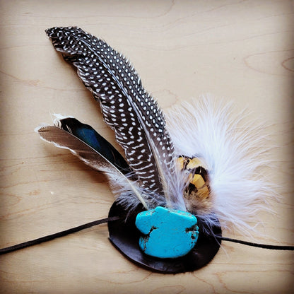 Blue Turquoise, Spotted Feather & Leather Hat Band (Band Only) 980z