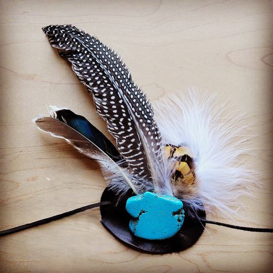 Blue Turquoise, Spotted Feather & Leather Hat Band (Band Only) 980z
