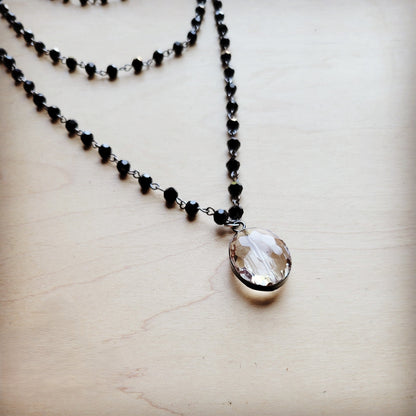 Faceted Glass Beaded Triple Strand Layering Necklace w/ Pendant 253k