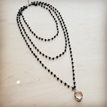 Faceted Glass Beaded Triple Strand Layering Necklace w/ Pendant 253k