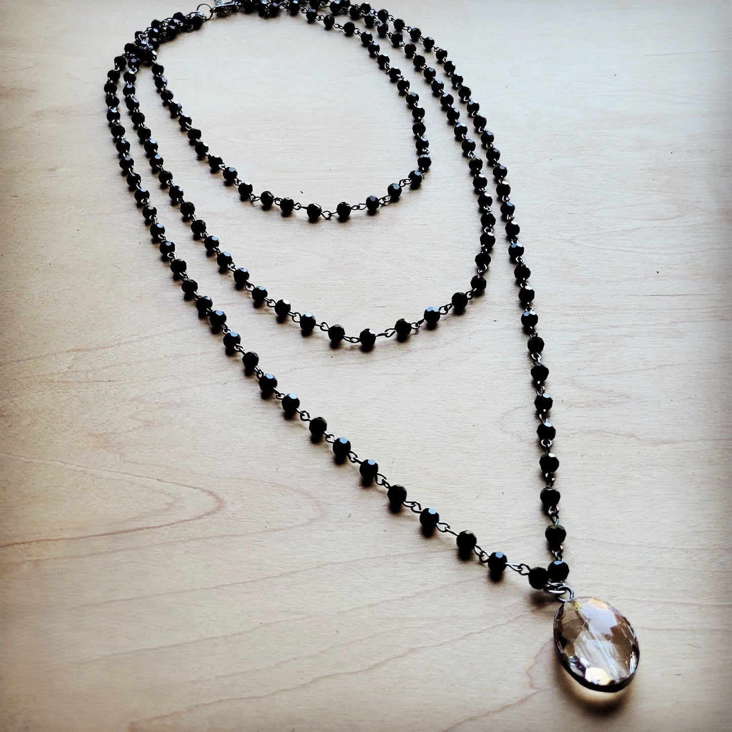 Faceted Glass Beaded Triple Strand Layering Necklace w/ Pendant 253k