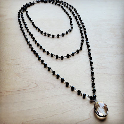 Faceted Glass Beaded Triple Strand Layering Necklace w/ Pendant 253k