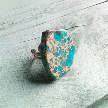 Blue Regalite Chunky Statement Ring 012k