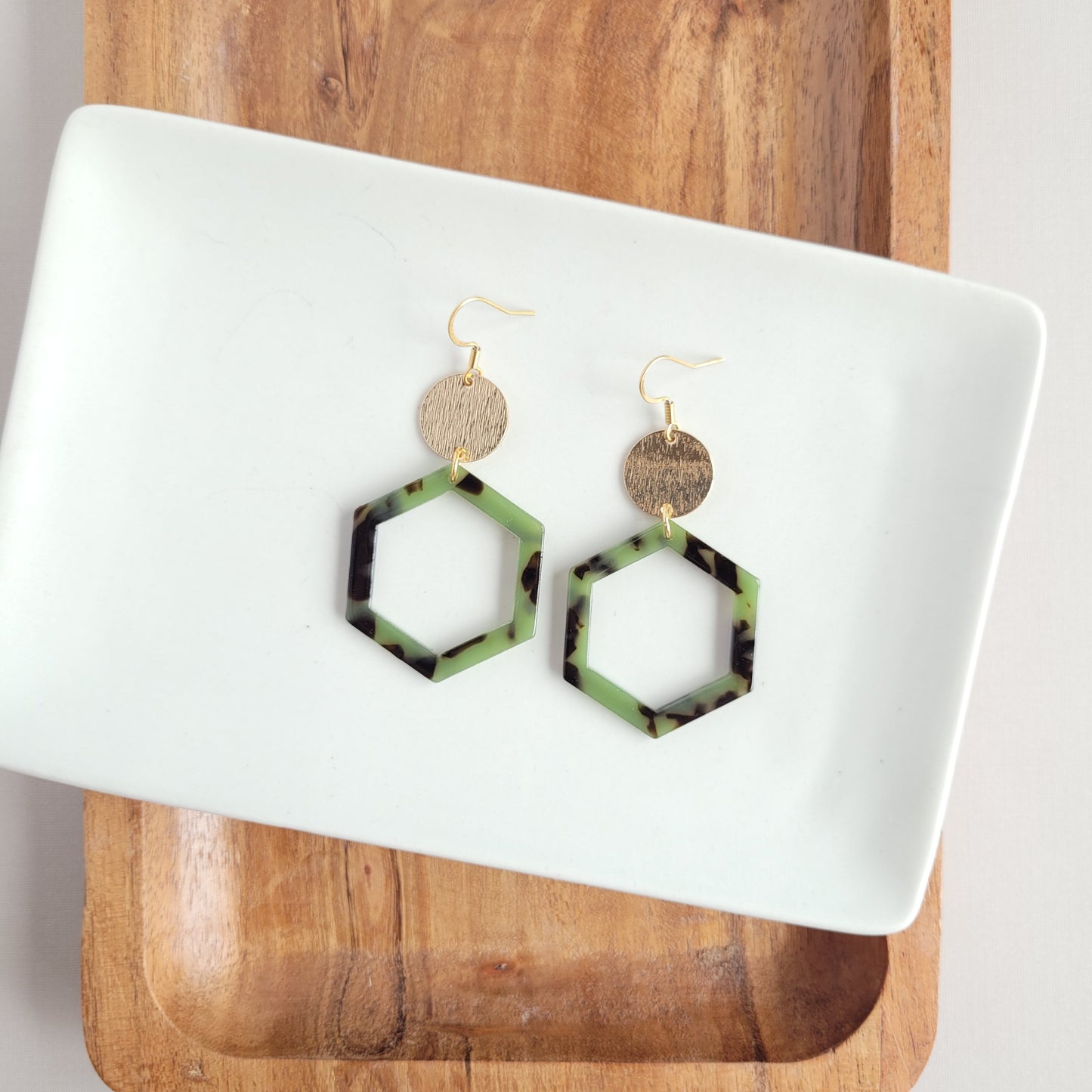 Lennox Earrings - Olive Tortoise