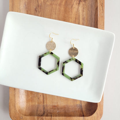 Lennox Earrings - Olive Tortoise