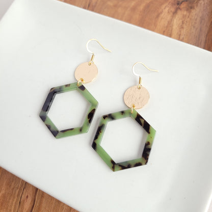 Lennox Earrings - Olive Tortoise