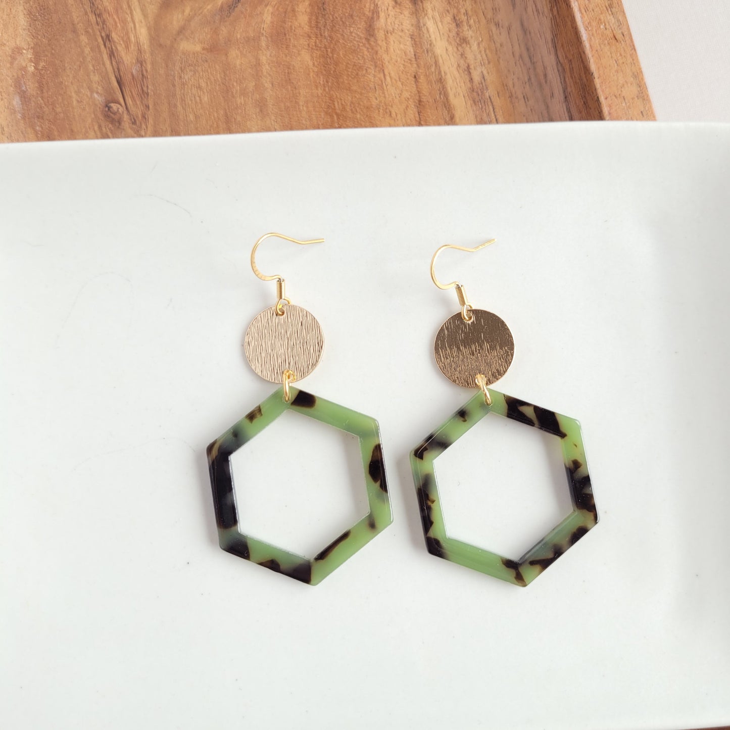 Lennox Earrings - Olive Tortoise