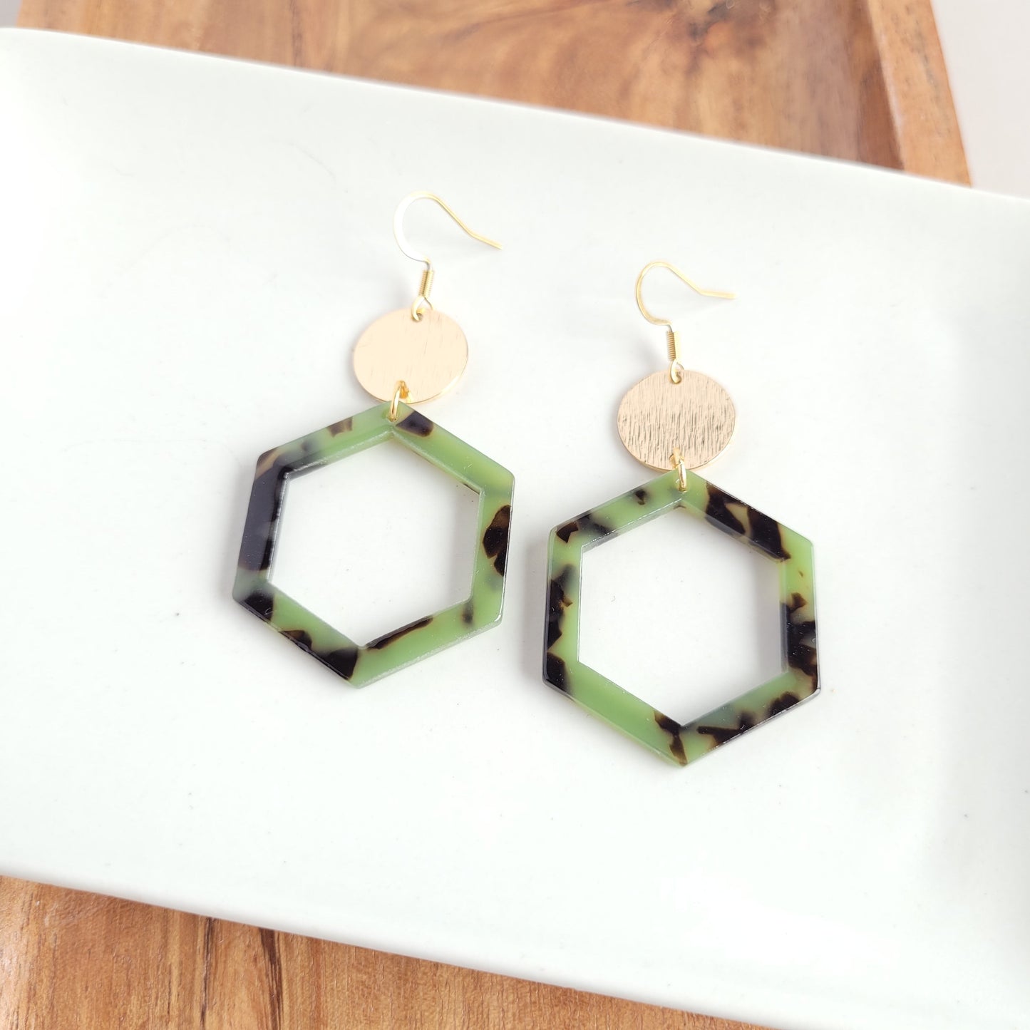 Lennox Earrings - Olive Tortoise