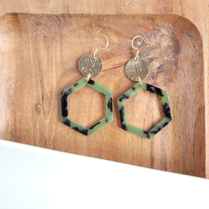 Lennox Earrings - Olive Tortoise