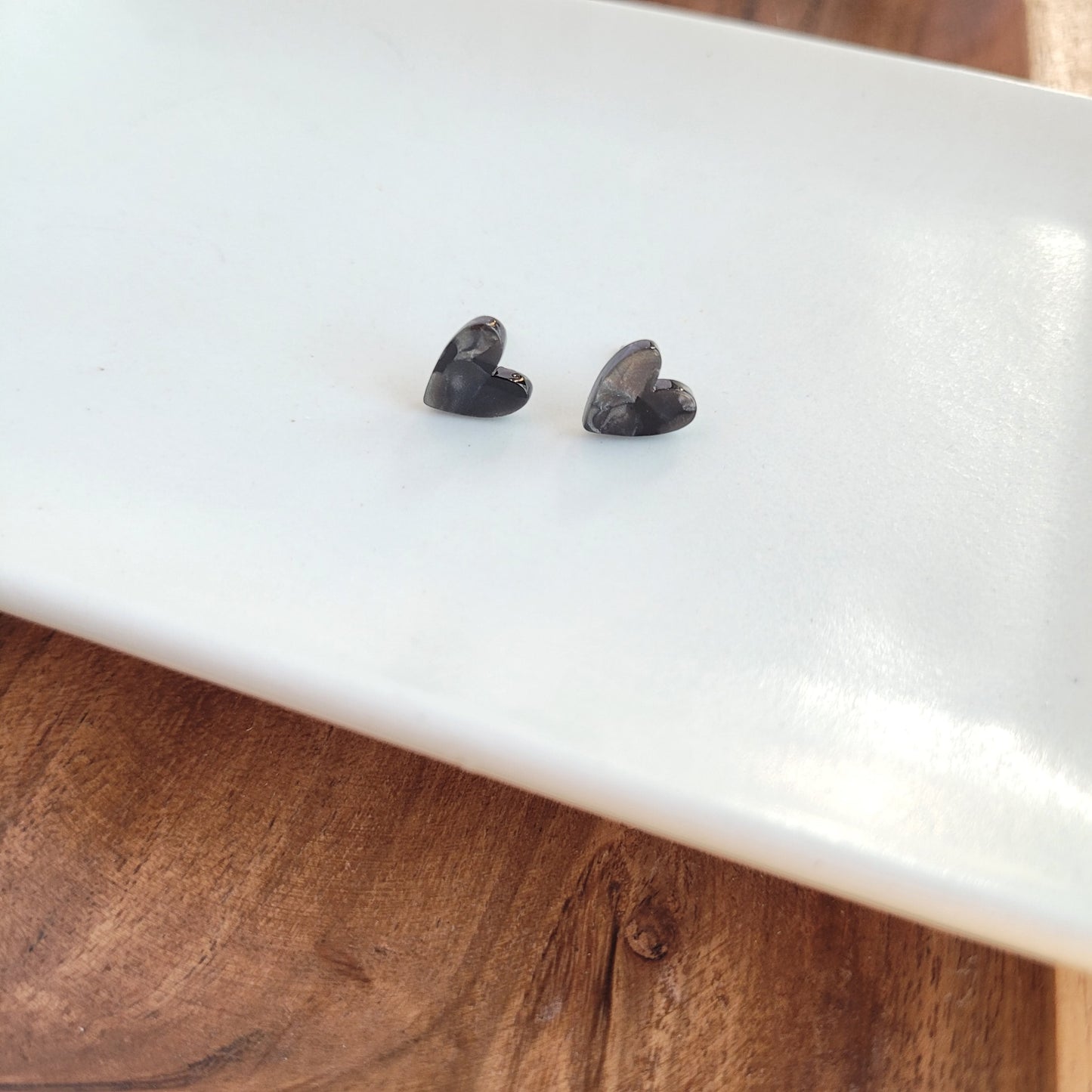 Hand Drawn Heart Studs - Black