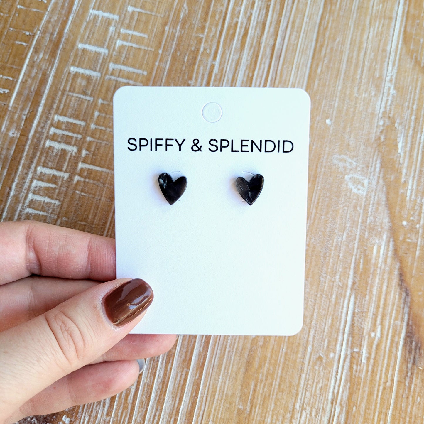 Hand Drawn Heart Studs - Black
