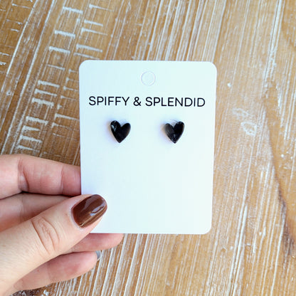 Hand Drawn Heart Studs - Black
