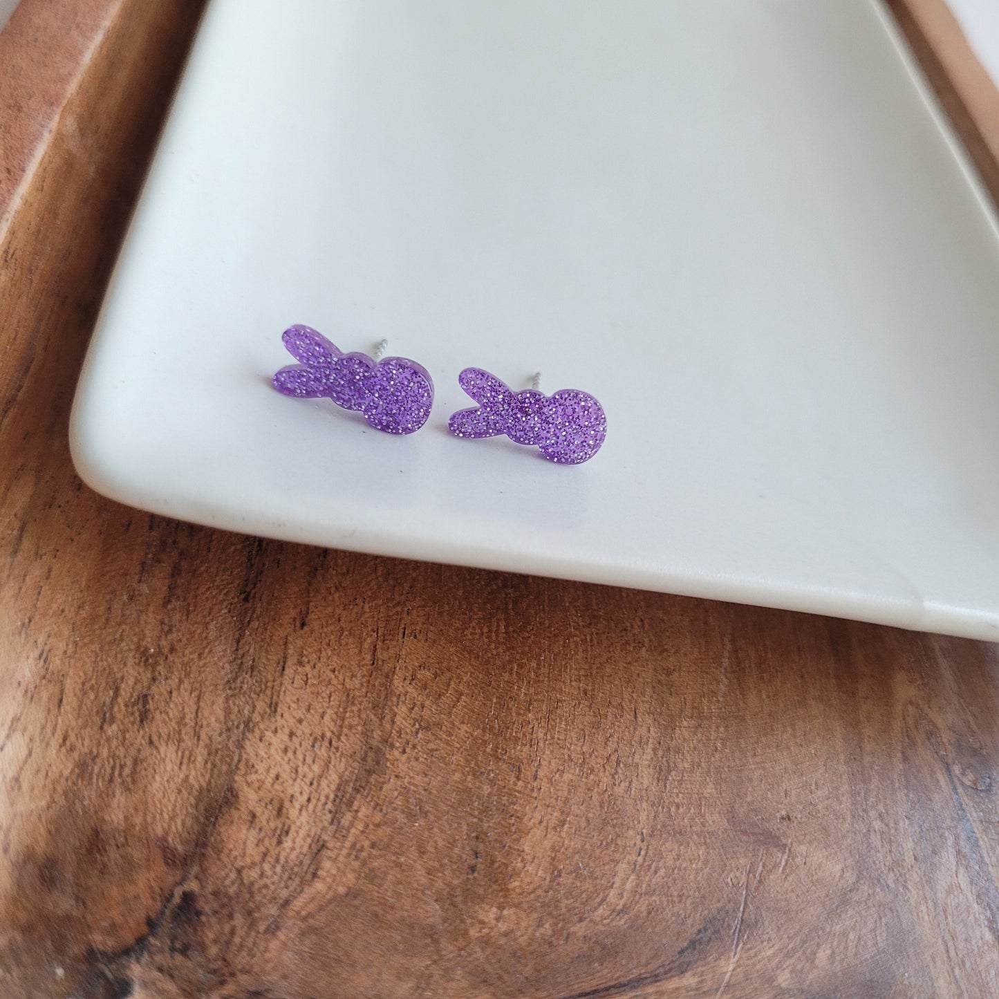 Glitter Bunny Studs - Purple