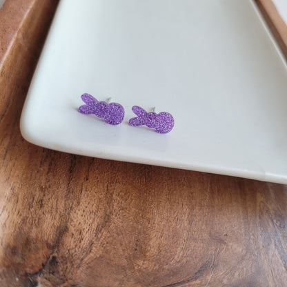 Glitter Bunny Studs - Purple