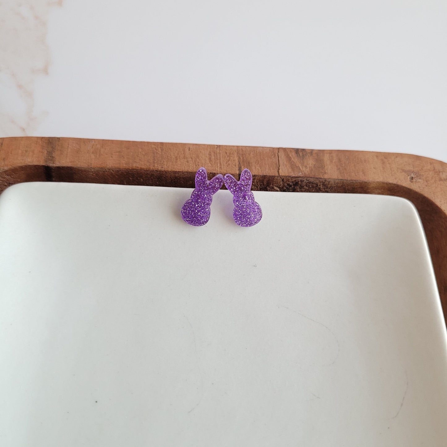 Glitter Bunny Studs - Purple