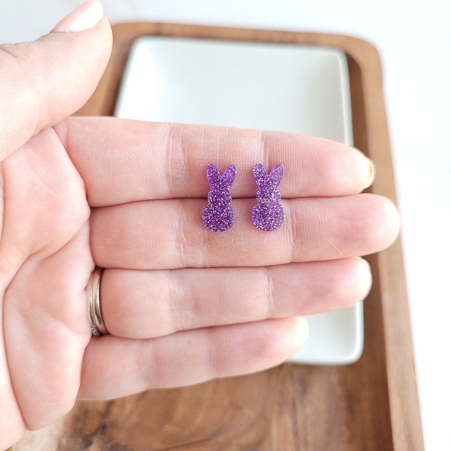 Glitter Bunny Studs - Purple