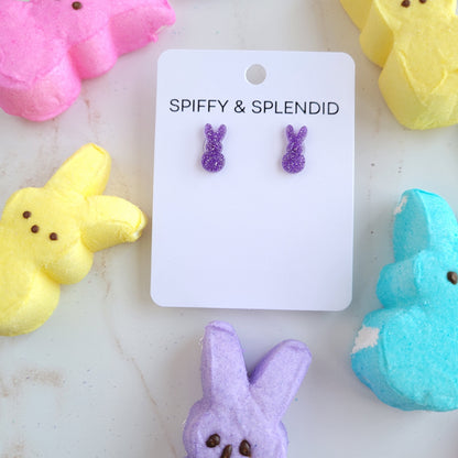 Glitter Bunny Studs - Purple