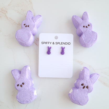 Glitter Bunny Studs - Purple