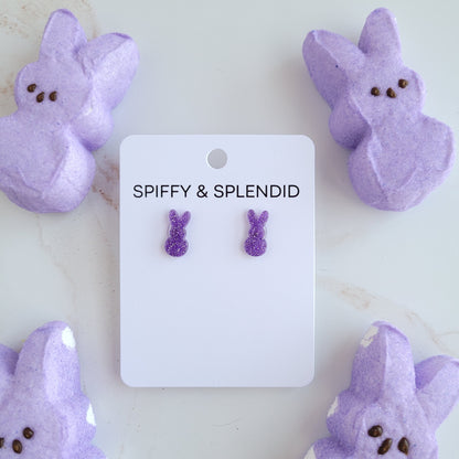 Glitter Bunny Studs - Purple