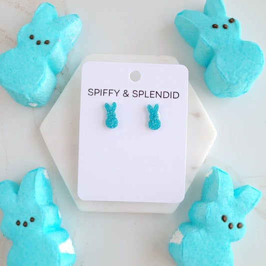 Glitter Bunny Studs - Blue