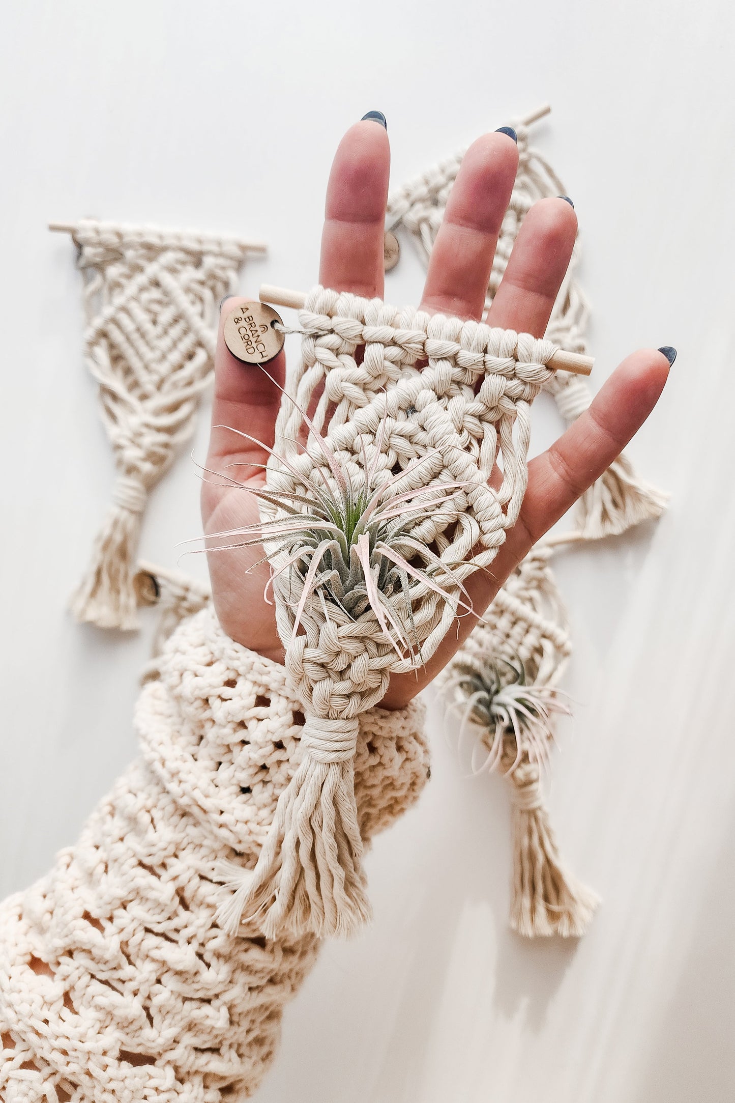 Mini Magnetic Macrame Air Plant Hangers – Handmade Boho Decor