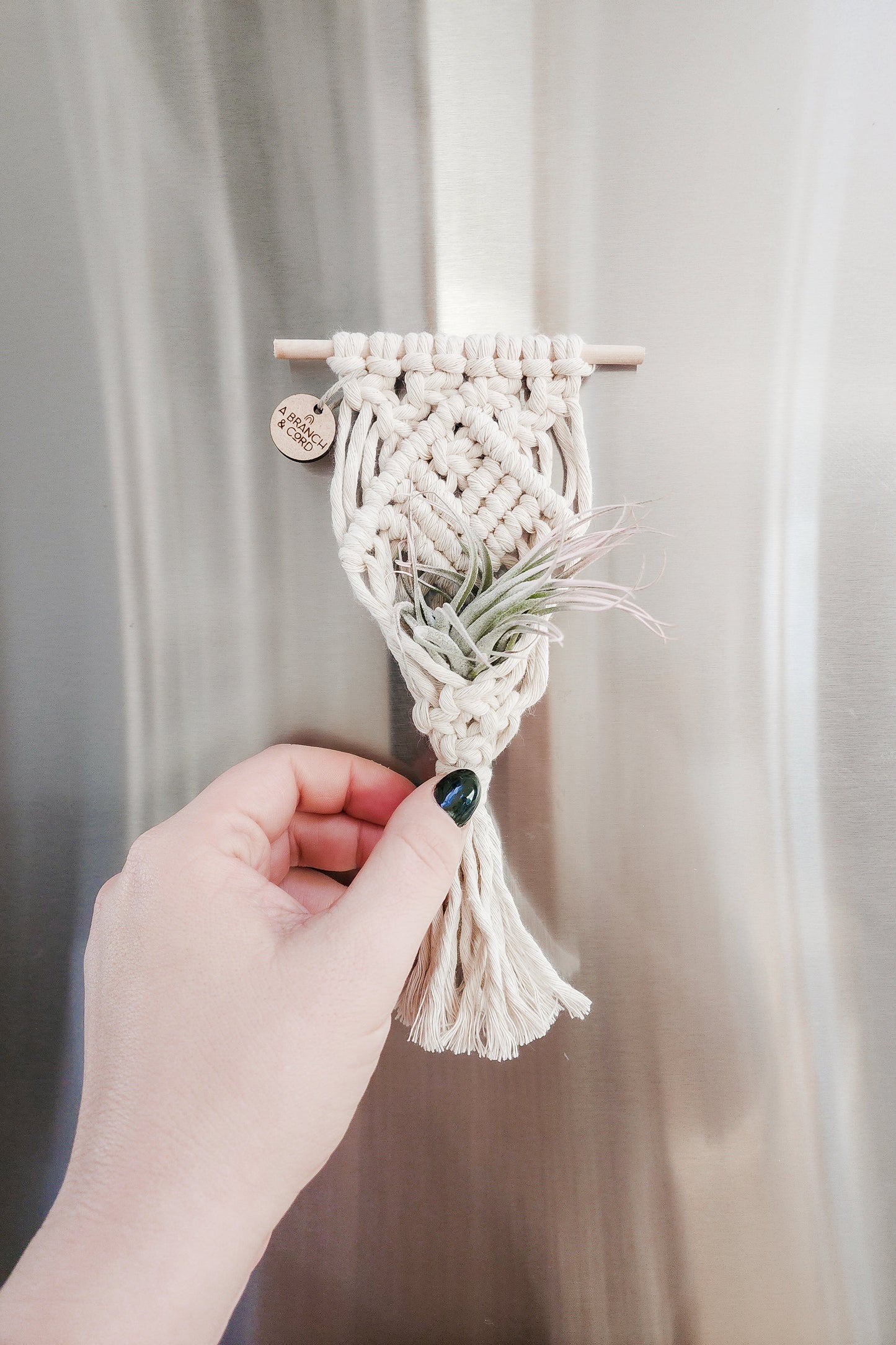 Mini Magnetic Macrame Air Plant Hangers – Handmade Boho Decor