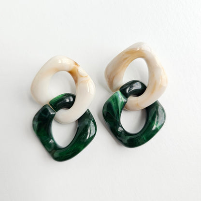 Betsy Earrings - Neutral & Forest Green