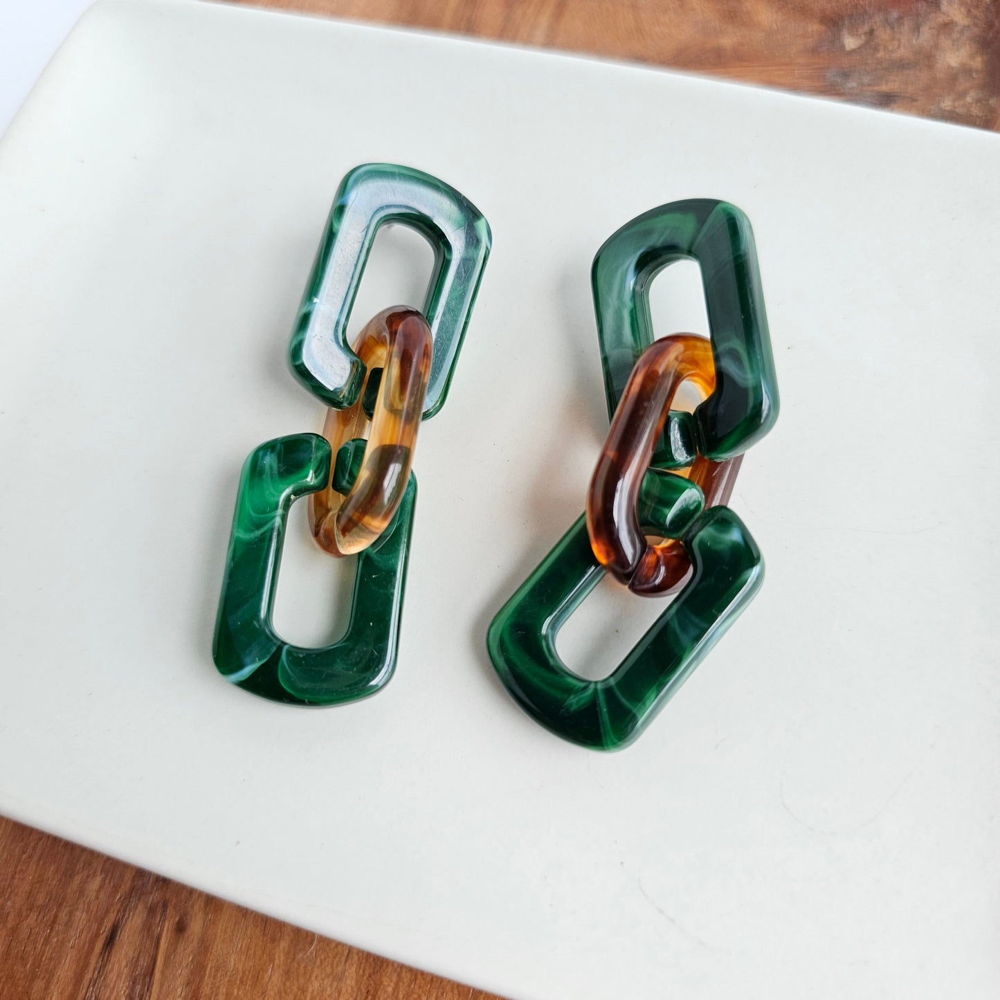 Tabitha Earrings - Forest Green & Amber