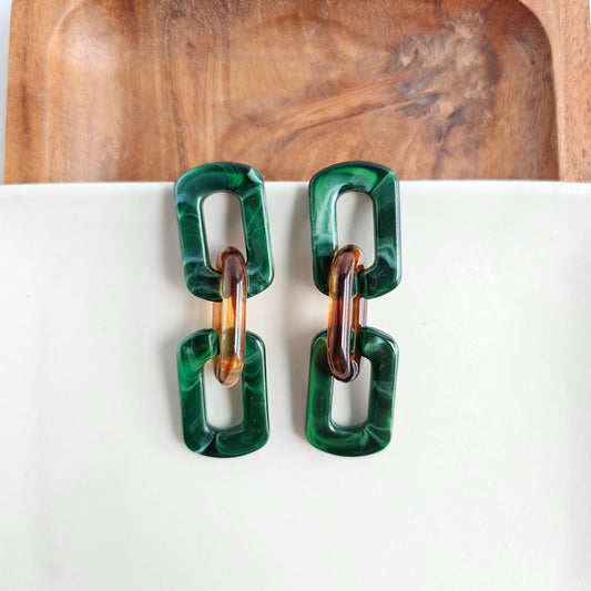 Tabitha Earrings - Forest Green & Amber