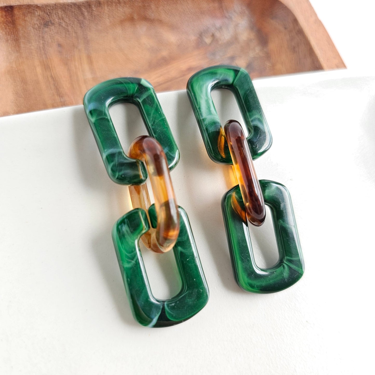 Tabitha Earrings - Forest Green & Amber