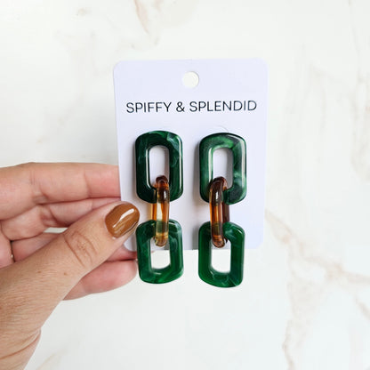 Tabitha Earrings - Forest Green & Amber