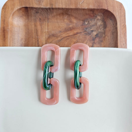 Tabitha Earrings - Vintage Rose & Forest Green