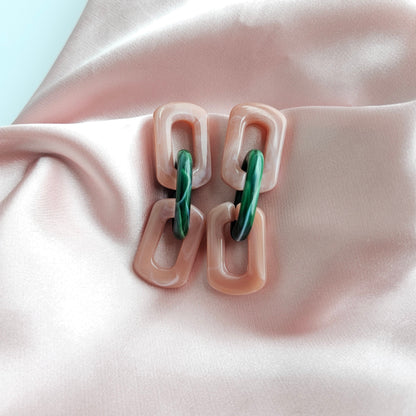 Tabitha Earrings - Vintage Rose & Forest Green
