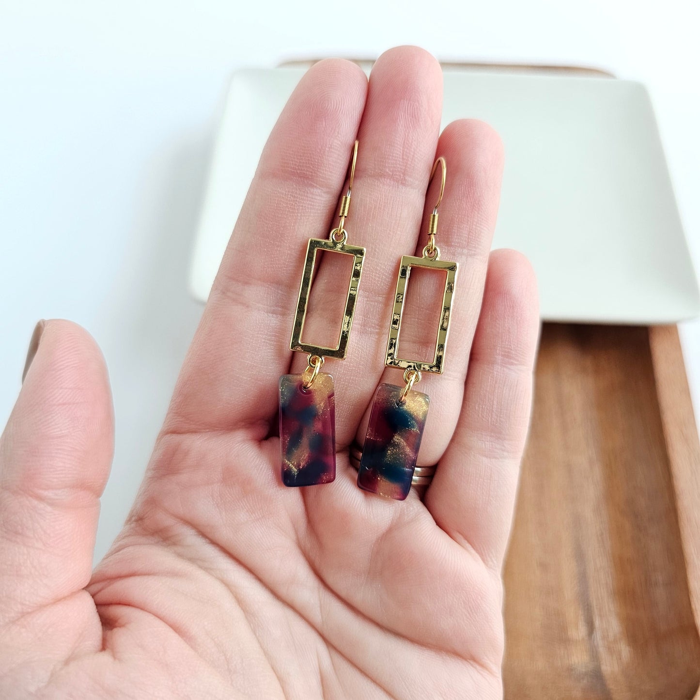 Raya Earrings - Golden Navy Maroon