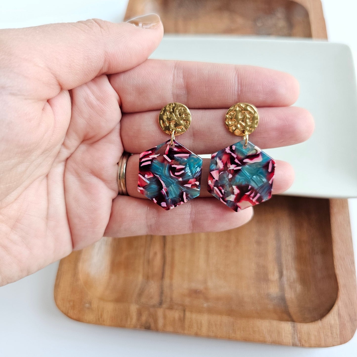 Roxy Earrings - Magenta Teal