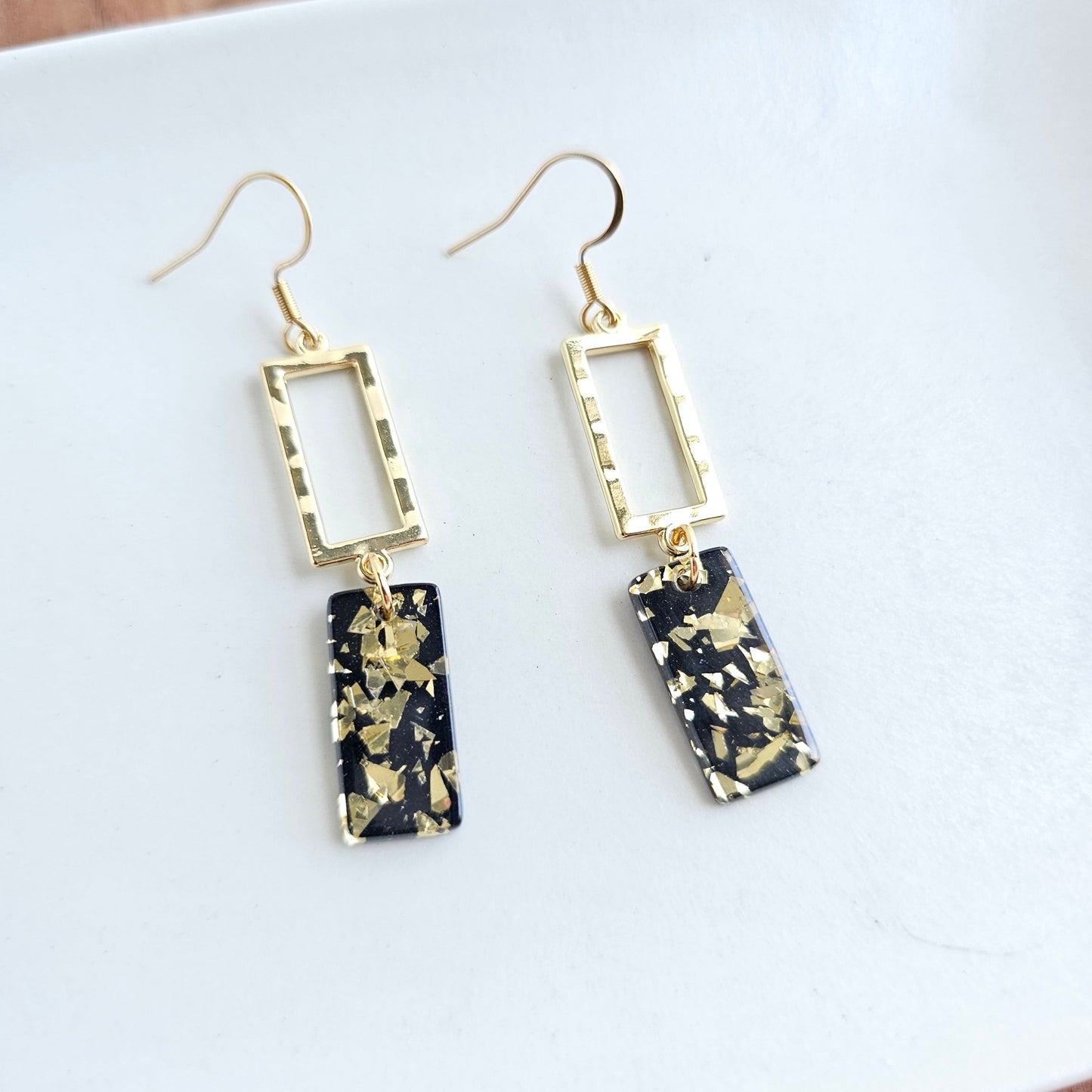 Raya Earrings - Black Gold Flake