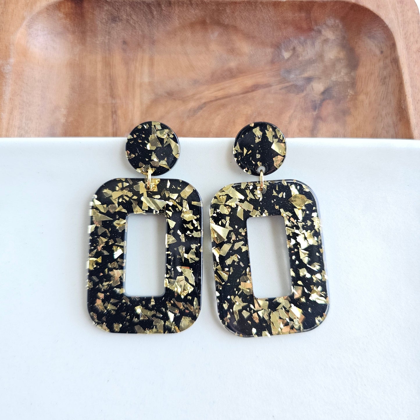 Margot Earrings - Black Gold Flake