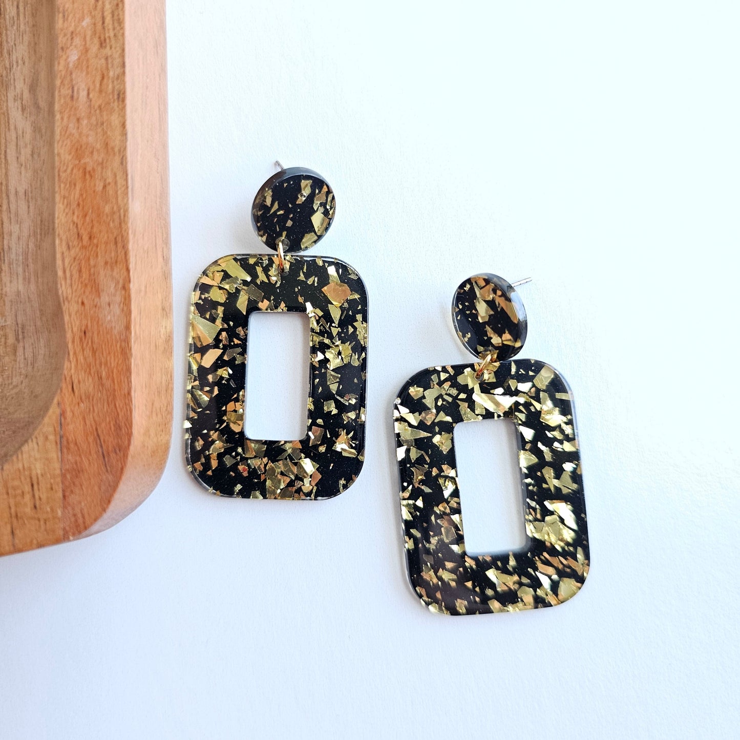Margot Earrings - Black Gold Flake