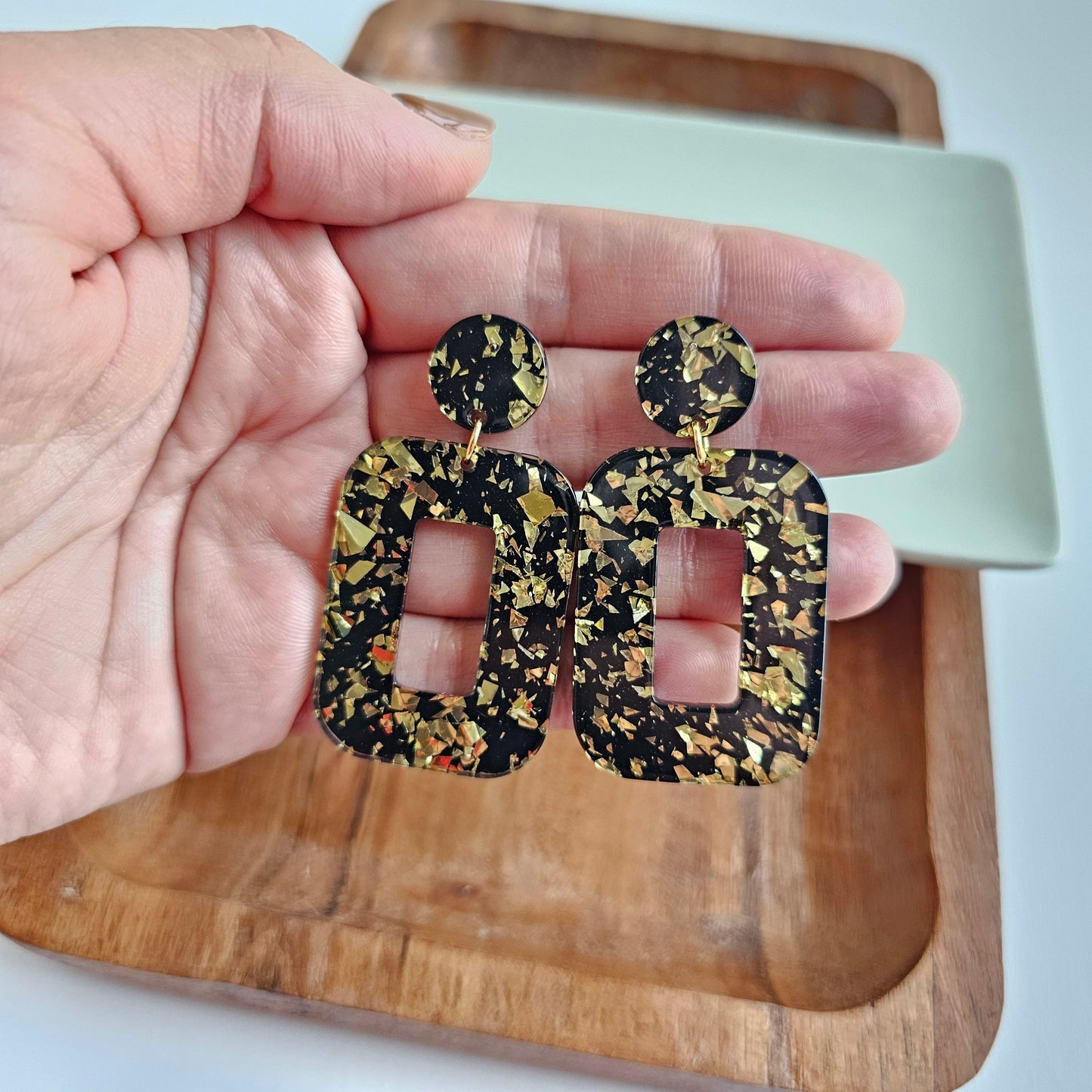 Margot Earrings - Black Gold Flake