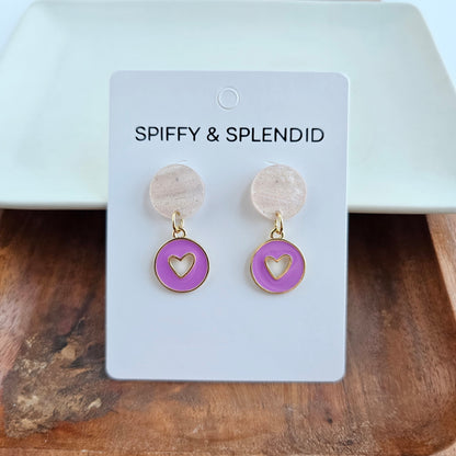 Amora Heart Earrings - Purple