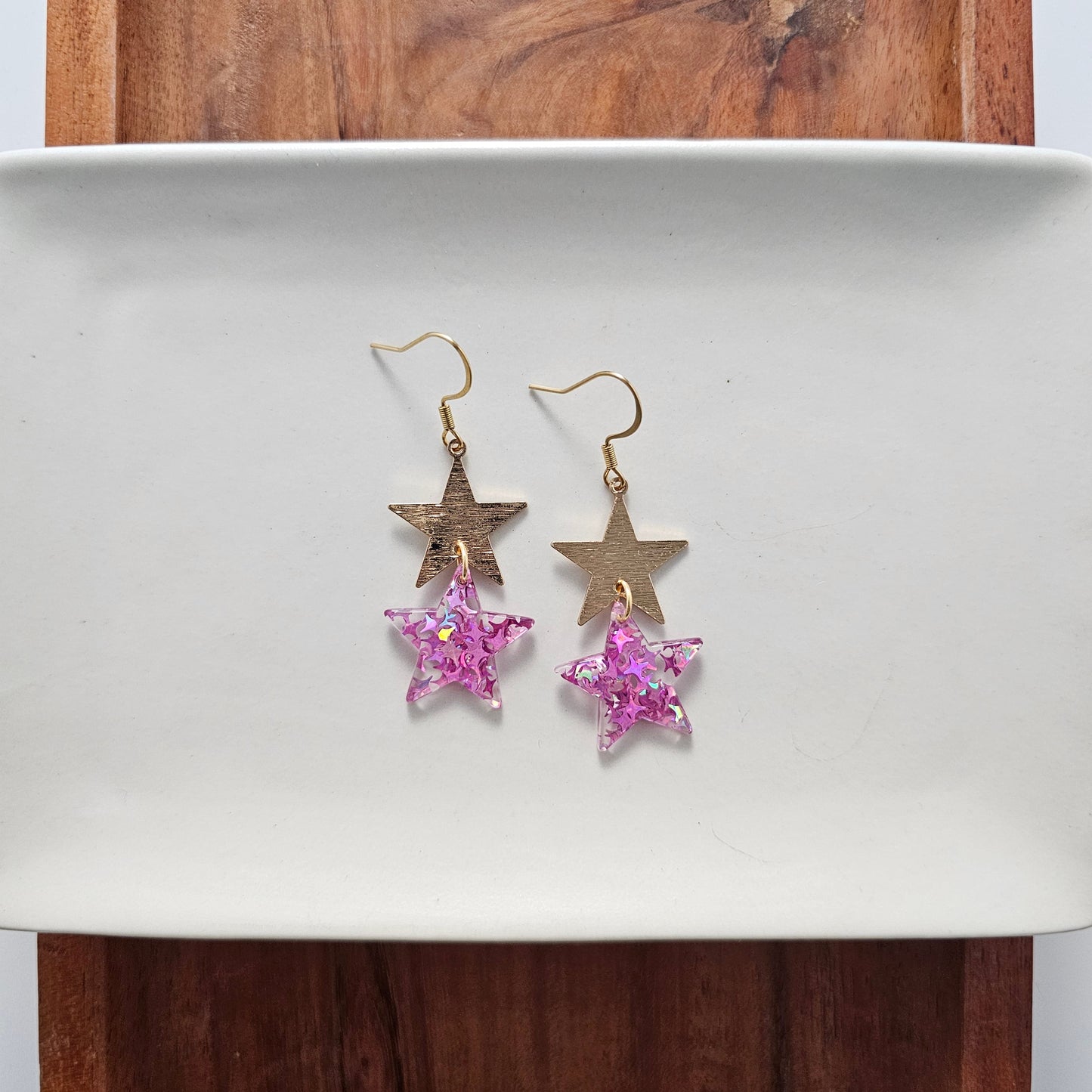 Starry Earrings - Pink Glitter