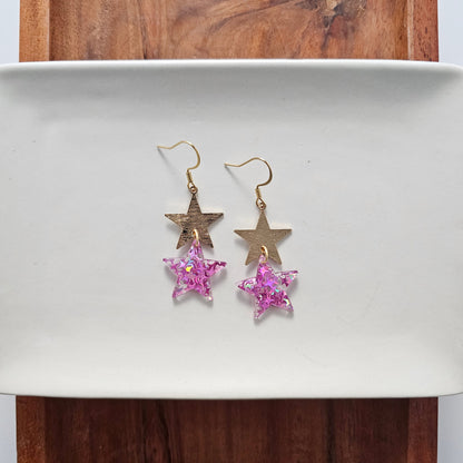 Starry Earrings - Pink Glitter