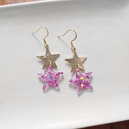 Starry Earrings - Pink Glitter