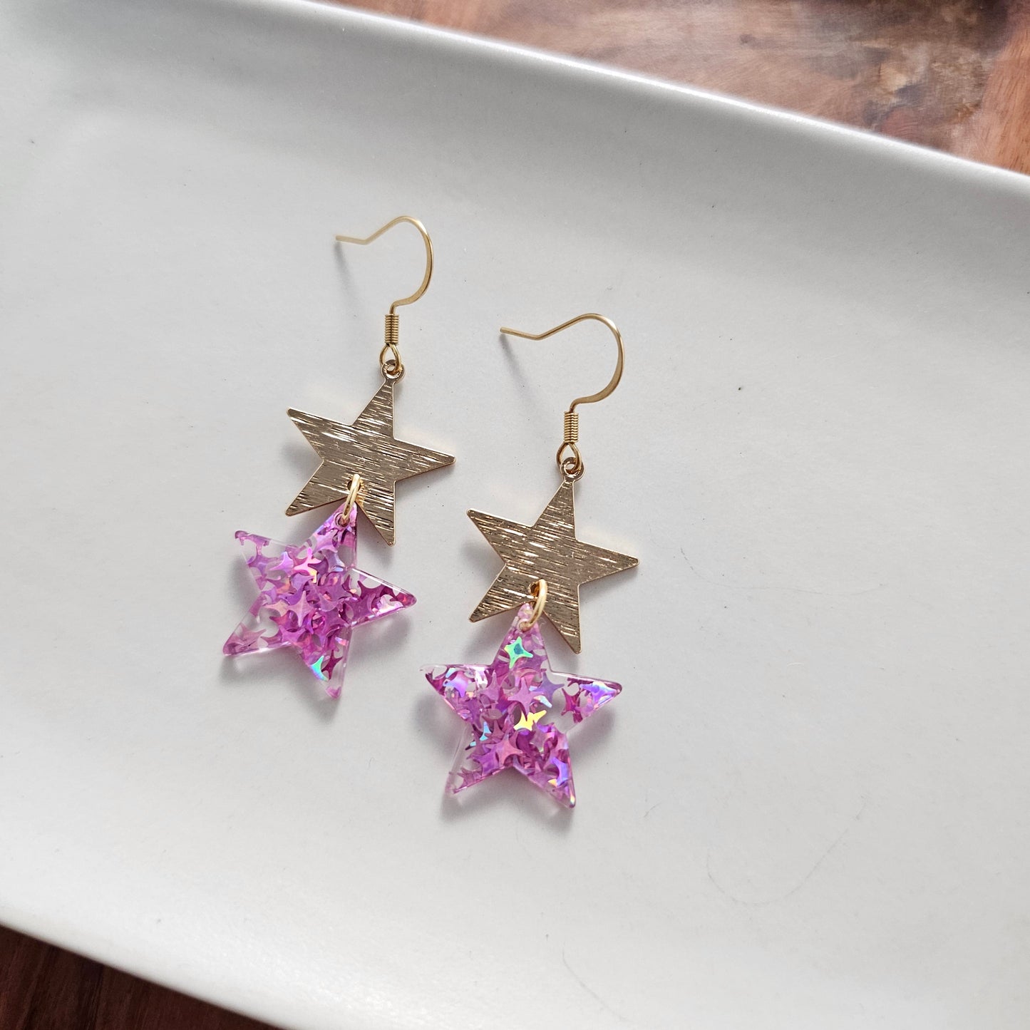 Starry Earrings - Pink Glitter