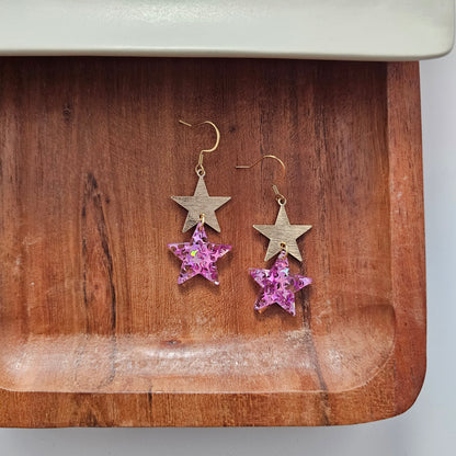 Starry Earrings - Pink Glitter