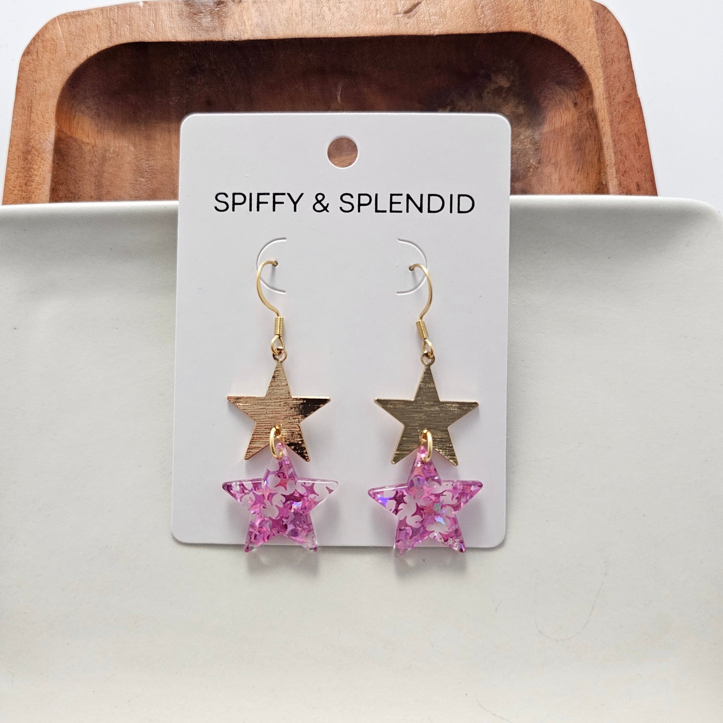 Starry Earrings - Pink Glitter