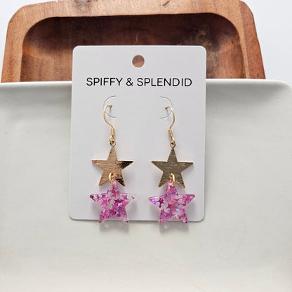Starry Earrings - Pink Glitter