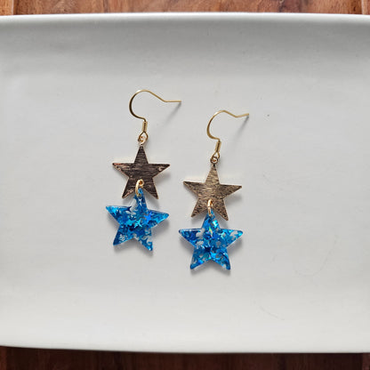 Starry Earrings - Blue Glitter