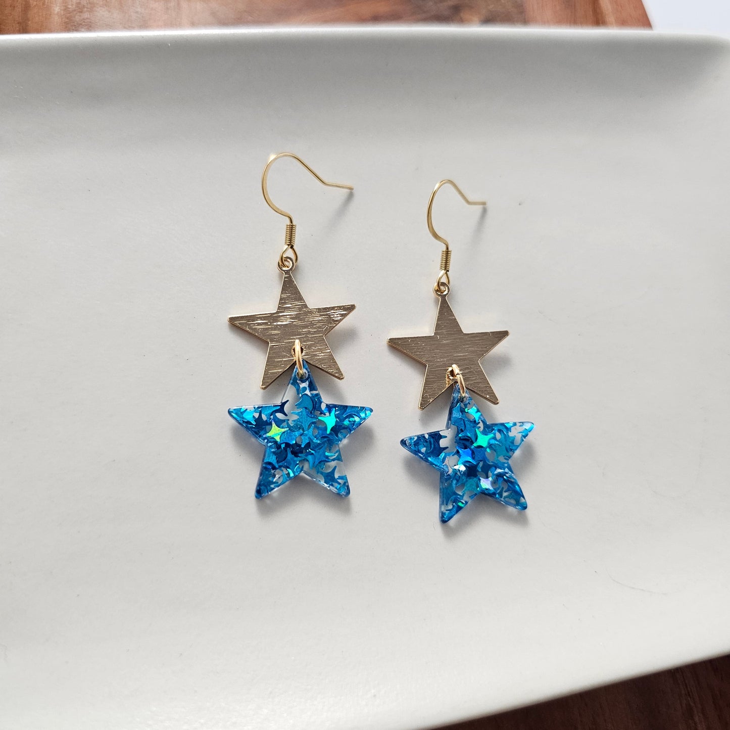 Starry Earrings - Blue Glitter